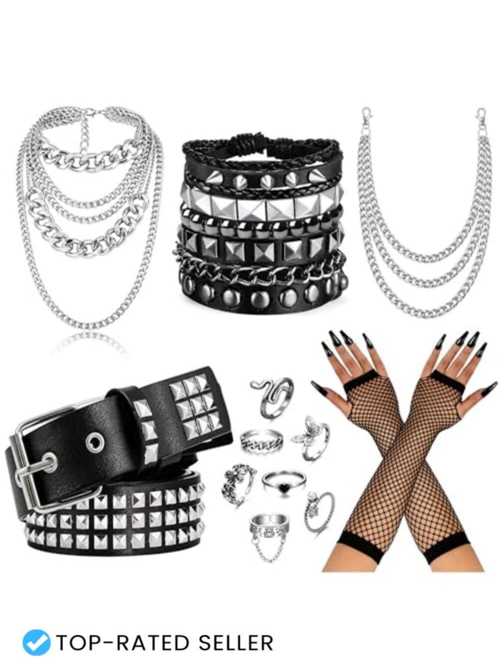 Punk Goth Costume Set Faux Leather Jewelry Accessories
